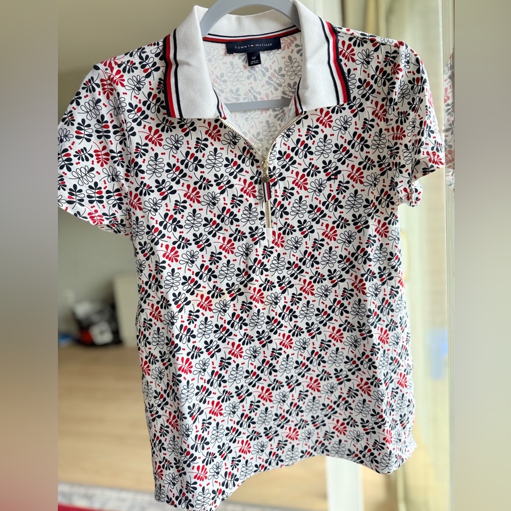 Tommy Hilfiger White Red Fitted Polo T-Shirt